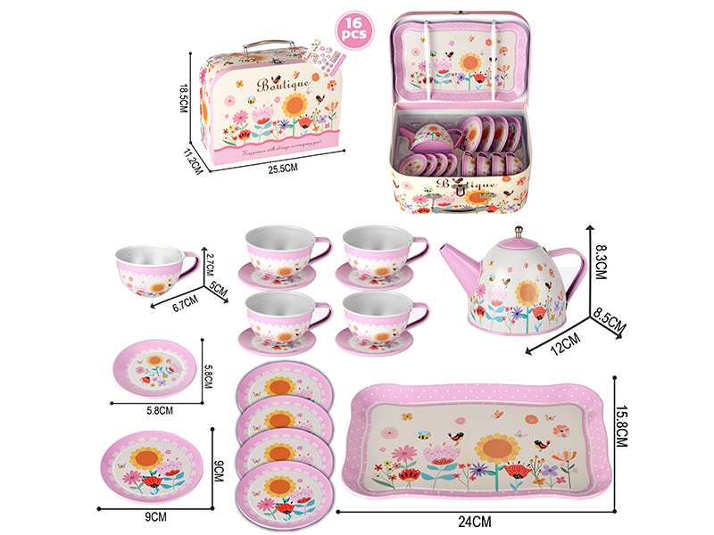 Flower Series Tinplate Tea Set 16pcs