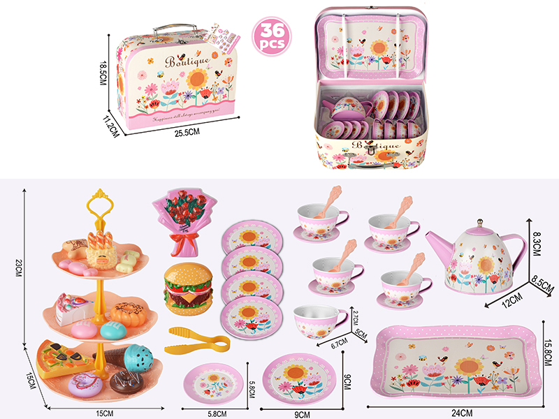 Flower Series Tinplate Tea Set Simulated Afternoon Tea Dessert Set 36pcs