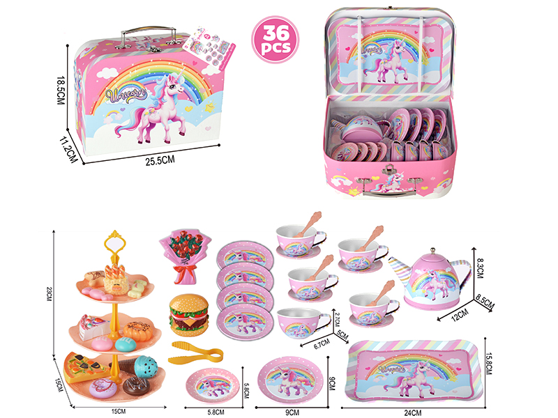 Unicorn Series Tinplate Tea Set Simulated Afternoon Tea Dessert Set 36pcs