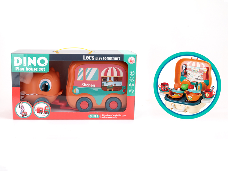 25PCS Dinosaur Kitchen Storage Trailer（Orange）