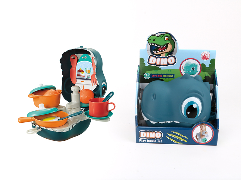 24PCS Kitchen Storage Dinosaur Backpack（Grey Blue）