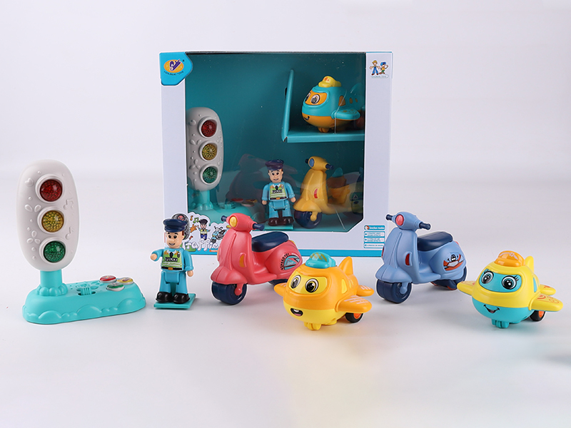 Music Traffic Light + Friction Airplane + Friction Motorcycle + Action Figure