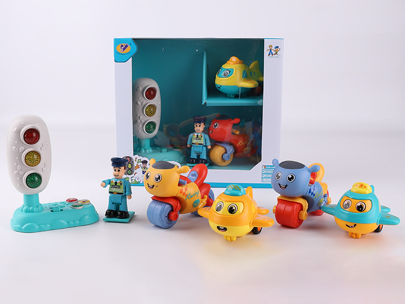 Music Traffic Light + Friction Airplane + Friction Racing Motorcycle + Action Figure