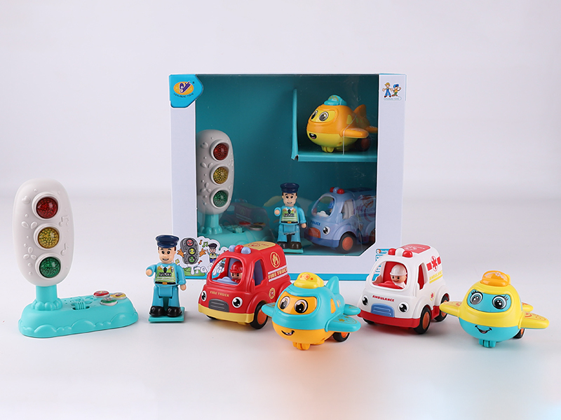 Music Traffic Light + Friction Airplane + Friction Special Vehicle + Action Figure