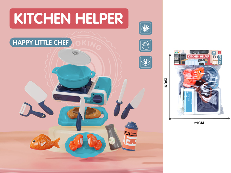 Gas Stove With Soup Pot And Food Set(Blue)