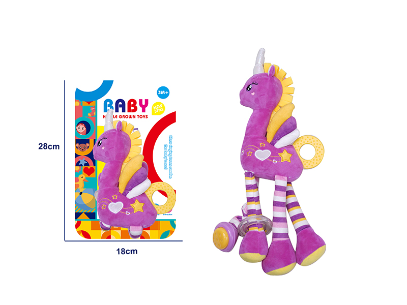 Baby Cartoon Animal Unicorn Rattle Hanging Plush Toy - Purple