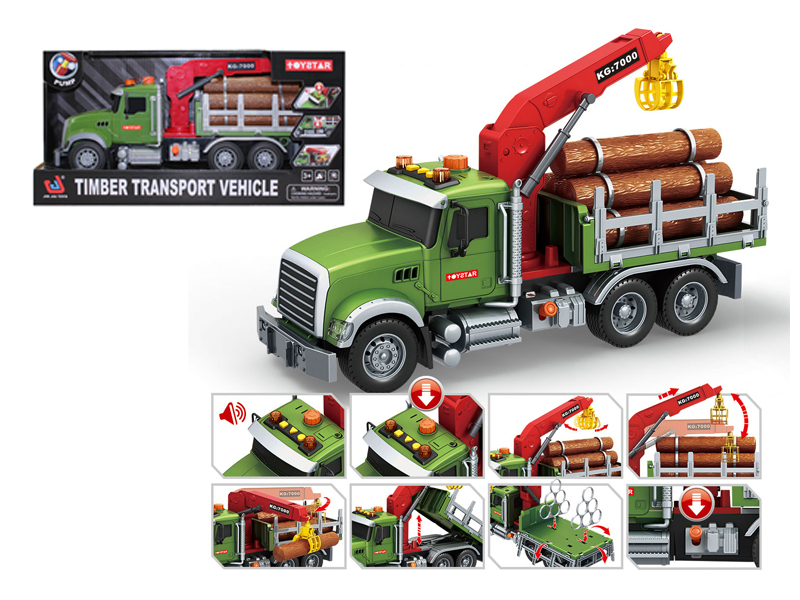 Friction Timber Transport Wagon With Sound, Light, And Air Supply
