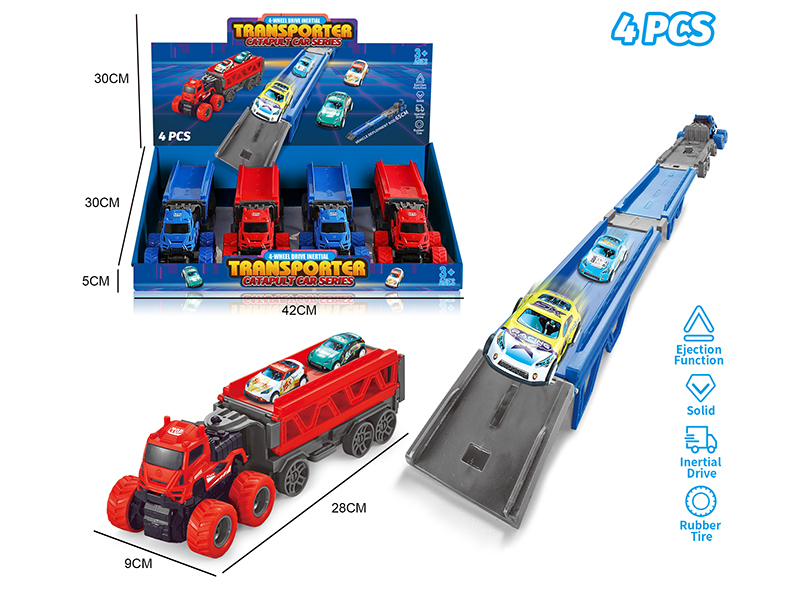 Friction Fold Transport Storage Car With Ejection Function(Red/Blue)4PCS