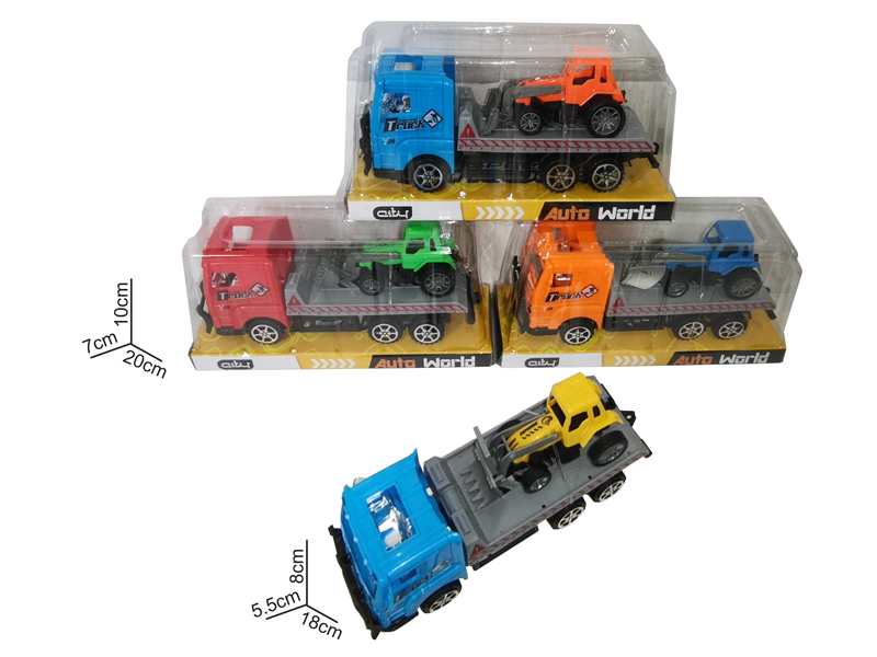 18CM Friction Tow Truck+1PCS 9.5CM Pull Back Farmer's Car