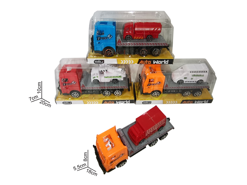 18CM Friction Tow Truck+1PCS 8CM Slide Airport Vehicles/Fire Trucks