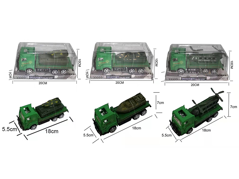 18CM Friction Military Towing Vehicle+1PCS 11CM Tank/Launch/Helicopter Fighter