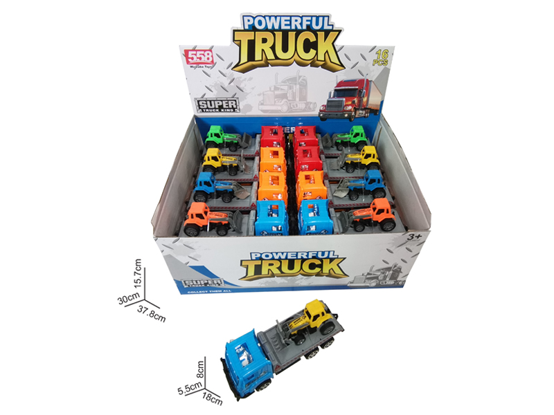18CM Friction Tow Truck+1PCS 9.5CM Pull Back Farmer's Car(16PCS)