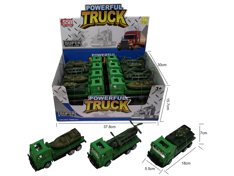 18CM Friction Military Towing Vehicle+1PCS 11CM Tank/Launch/Helicopter Fighter(16PCS)