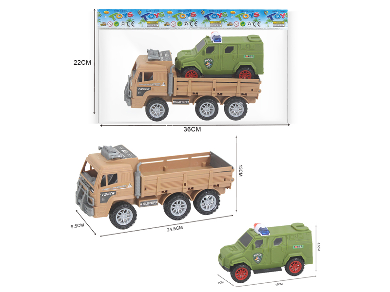 Friction Military Vehicle + Slide Police Car