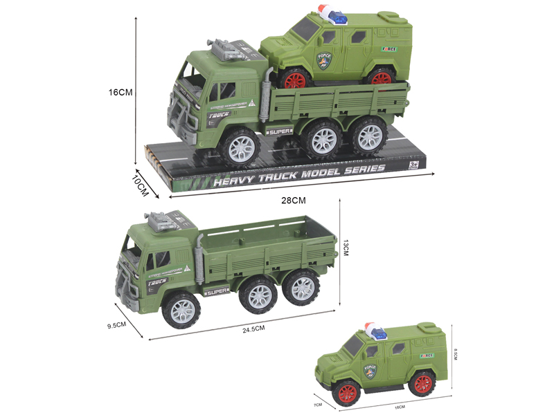 Friction Military Vehicle + Slide Police Car