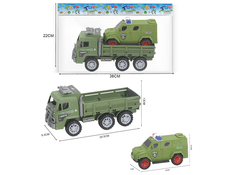 Friction Military Vehicle + Slide Police Car