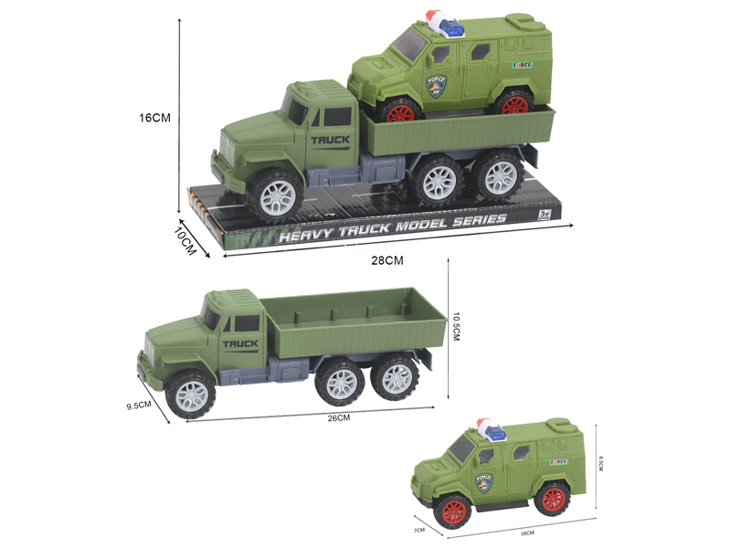 Friction Military Vehicle + Slide Police Car