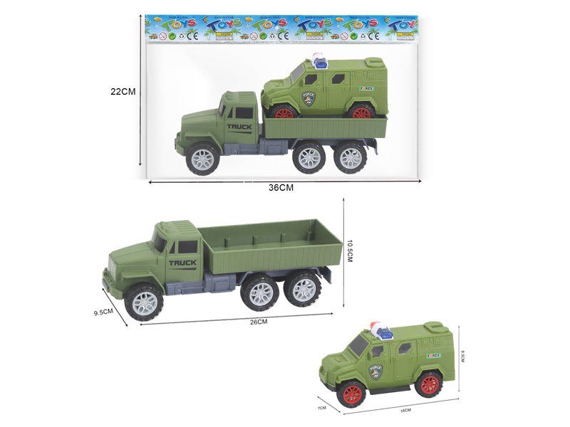 Friction Military Vehicle + Slide Police Car