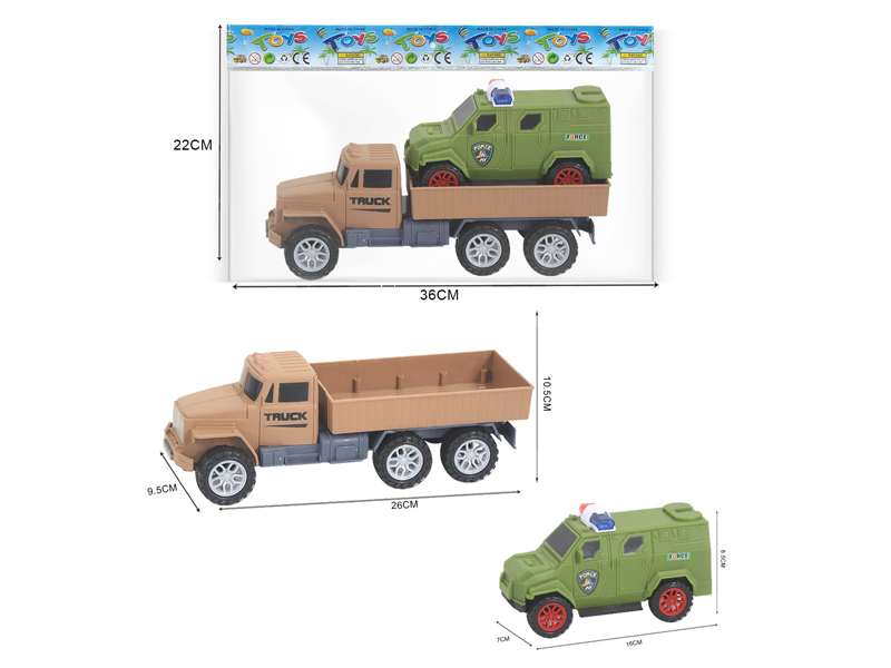Friction Military Vehicle + Slide Police Car