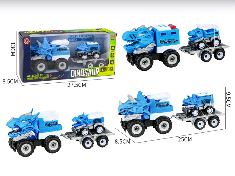 Medium Large Friction Dinosaur Police Car+1PCS Pull Back Dinosaur Vehicle