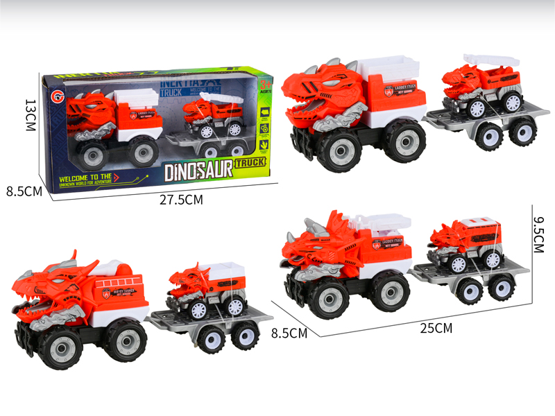 Medium Large Friction Dinosaur Fire Engine+1PCS Pull Back Dinosaur Vehicle