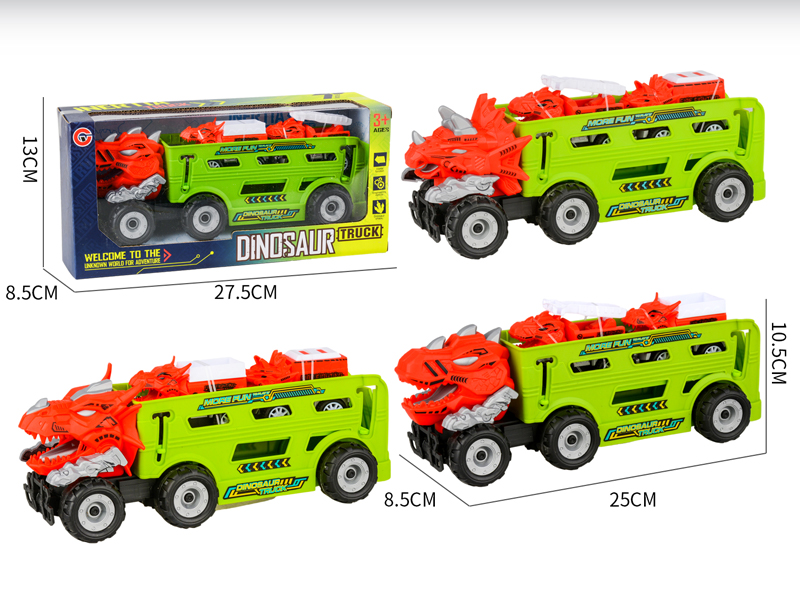 Medium Large Friction Dinosaur Fire Engine+2PCS Pull Back Dinosaur Vehicle