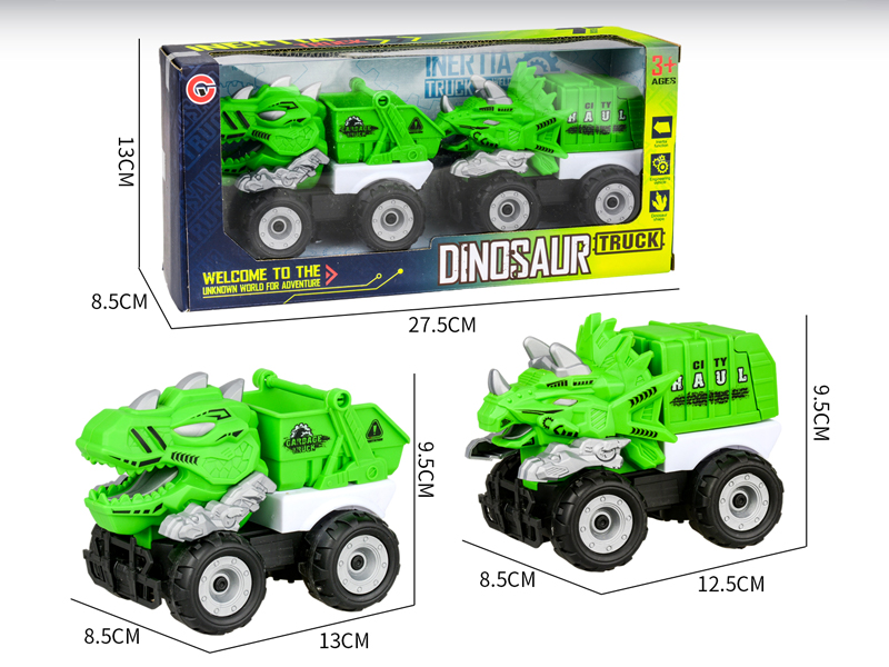 2PCS Medium Large Friction Dinosaur Sanitation Vehicle