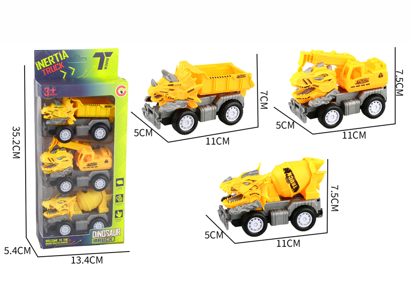 Small Medium Friction Dinosaur Engineering Vehicle 3PCS