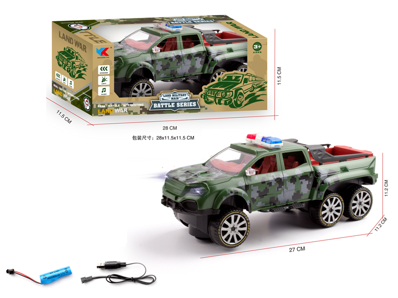 1:16 B/O Go And Bump Six Wheeled Mercedes Benz Pickup Truck Military Police Vehicle With Light And Music