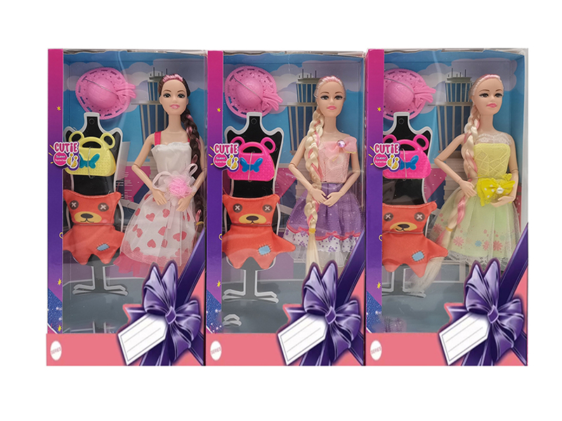 11.5-Inch Solid Body 9-Joint Fashion Dress Doll With Small Cotton Bear Bag Hat