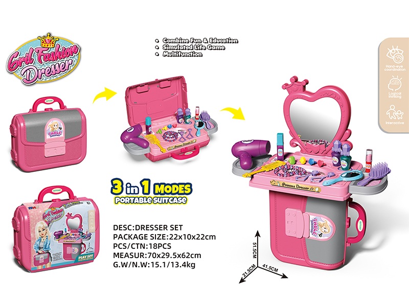 Girl Fashion Dresser 3 In 1 Modes Portable Suitcase