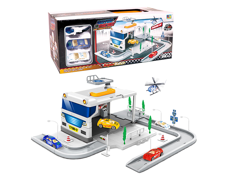 Storage Parking Lot(With 2 Alloy Cars,1 Plastic Helicopter)