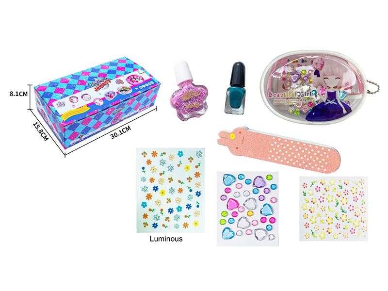 DIY Nail Art Set(Nail File+Luminous Nail Sticker+Gem Sticker+Nail Sticker+Nail Polish)12PCS