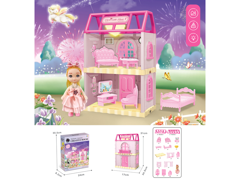 DIY Villa Toy With 4-Inch Doll With Light 37PCS