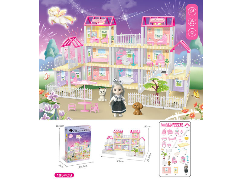 DIY Villa Toy With 6-Inch Doll With Dual Light 195PCS