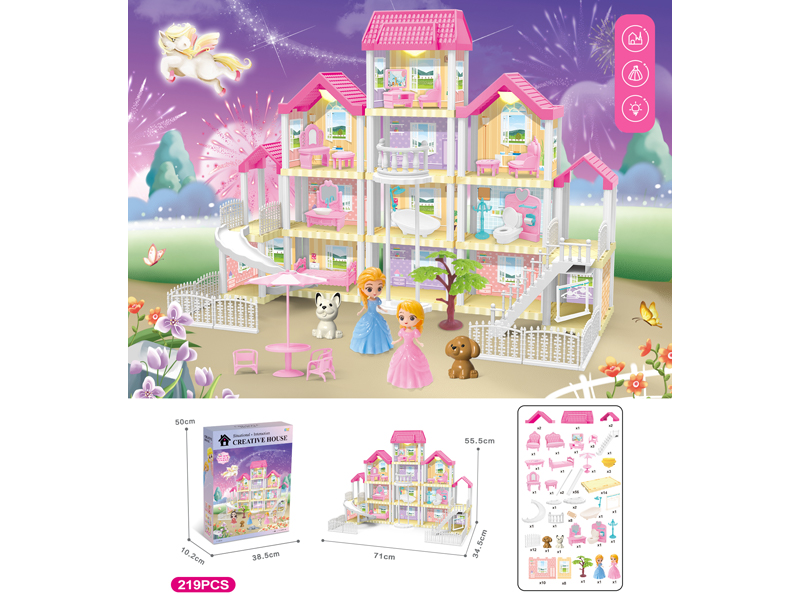 DIY Villa Toy With Elevator Doll With Three Light 219PCS
