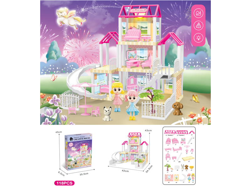 DIY Villa Toy With Doll With Light 118PCS