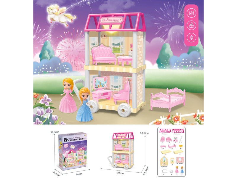 DIY Villa Toy With Doll With Light 38PCS