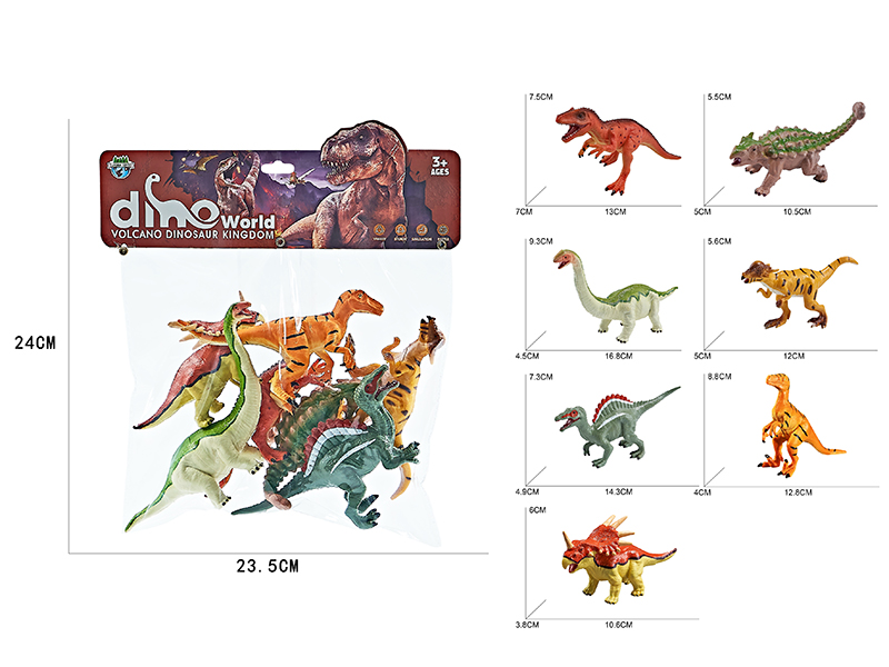 Volcanic Dinosaurs 7pcs(Allosaurus,Apatosaurus,Spinosaurus,Styracosaurus,Ankylosaur,Pachycephalosaur,Velociraptor)