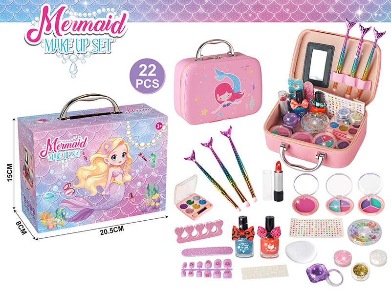 Mermaid Princess Makeup Series Leather Storage Handbag 22pcs