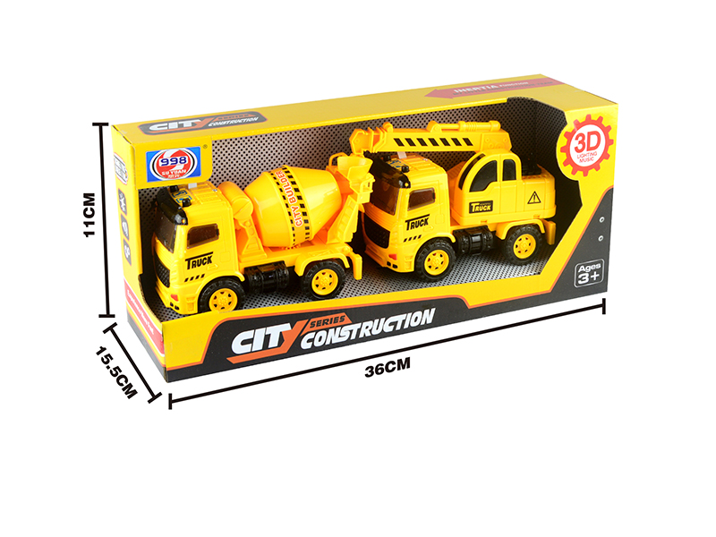 Friction Engineering Truck With 3D Lights And Music(Concrete Mixer + Crane)