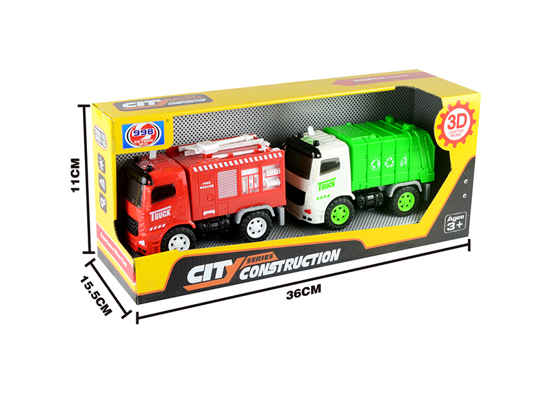 Friction Fire Engine + Rubbish Car With 3D Lights And Music