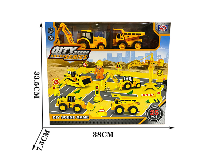 Friction Cartoon Engineering Trucks DIY Scene Game(2 Cars)