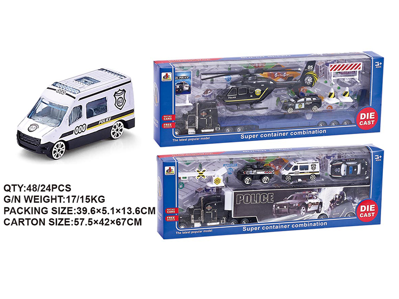 Alloy Container Car/Trailer Police Car Combination