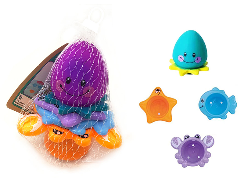 Stacked Cup Vinyl Octopus Baby Bathing Toys 4pcs