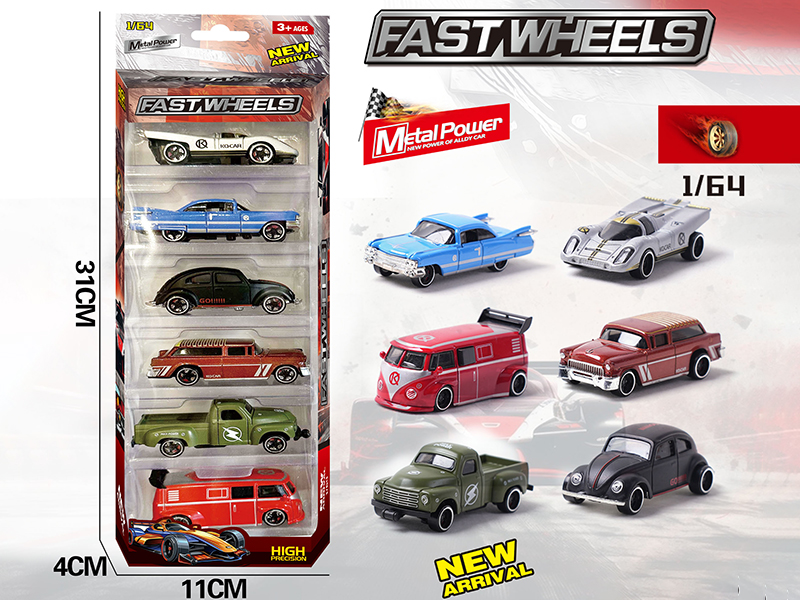 1:64 Slide Alloy Cars 6pcs