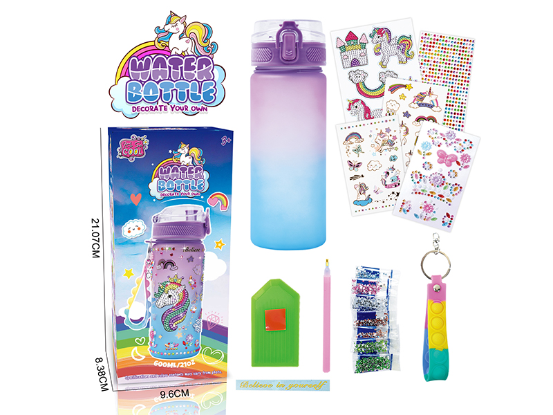 DIY Diamond Purple Blue Water Bottle - Unicorn