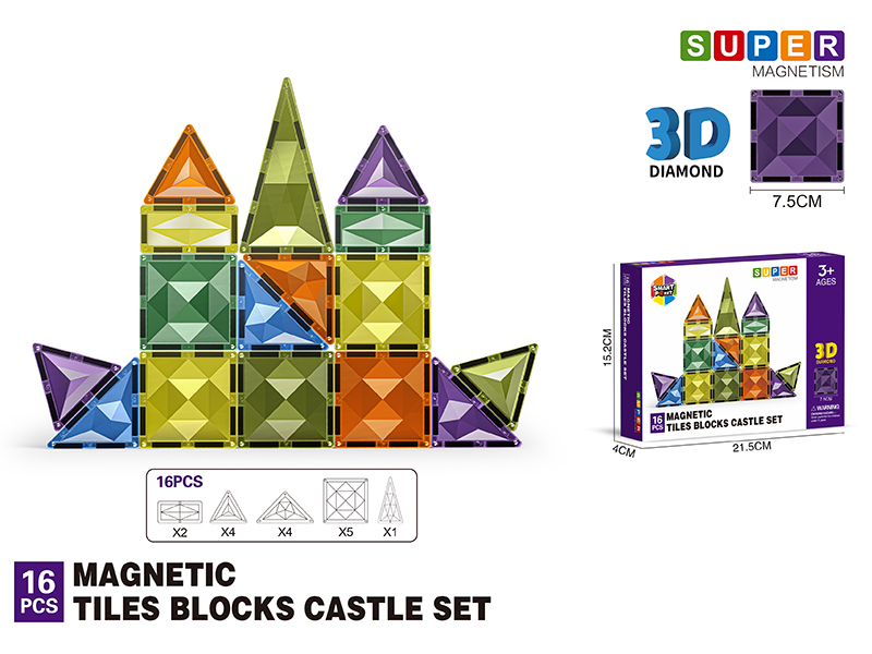 7.5CM 3D Damond Magnetic Tiles Building Blocks 16PCS