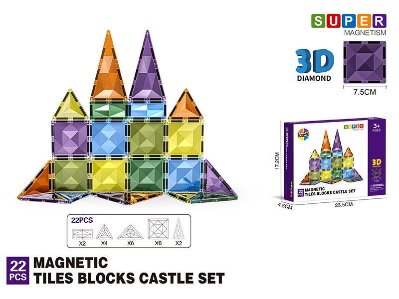 7.5CM 3D Damond Magnetic Tiles Building Blocks 22PCS