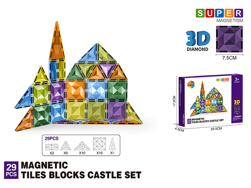 7.5CM 3D Damond Magnetic Tiles Building Blocks 29PCS